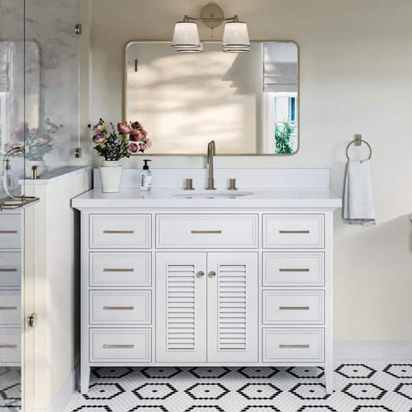 ARIEL Kensington 49 in. W x 22 in. D x 36 in. H Freestanding Bath Vanity in White with Pure White Quartz Top