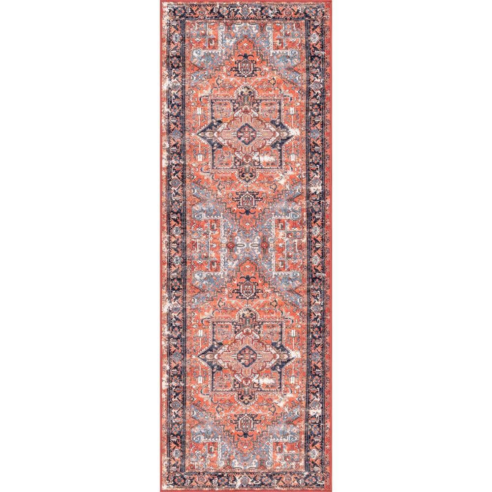 Sherita Rust and Ivory Oriental Synthetic Runner Rug