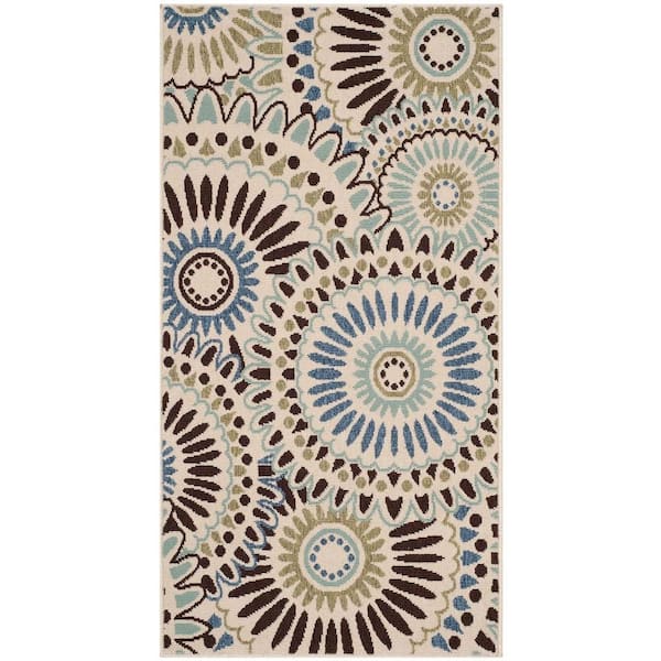 SAFAVIEH Veranda Cream/Blue Doormat 3 ft. x 5 ft. Floral Indoor/Outdoor Patio Area Rug