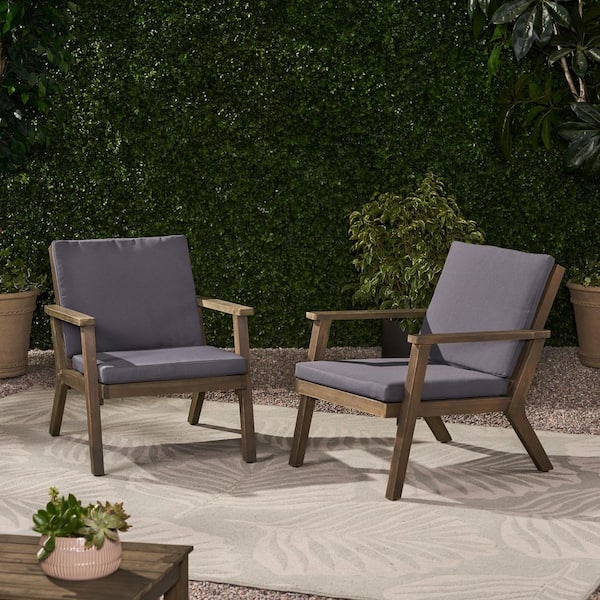 Outdoor Acacia Wood Club Chairs with Purple Water-Resisent Cushions (2-piece)