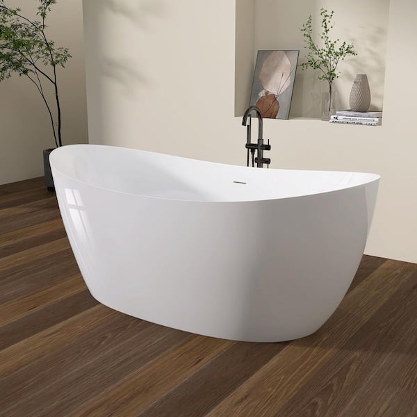 Zeafive Dazy 69 in. x 33 in. Freestanding White Soaking Bathtub