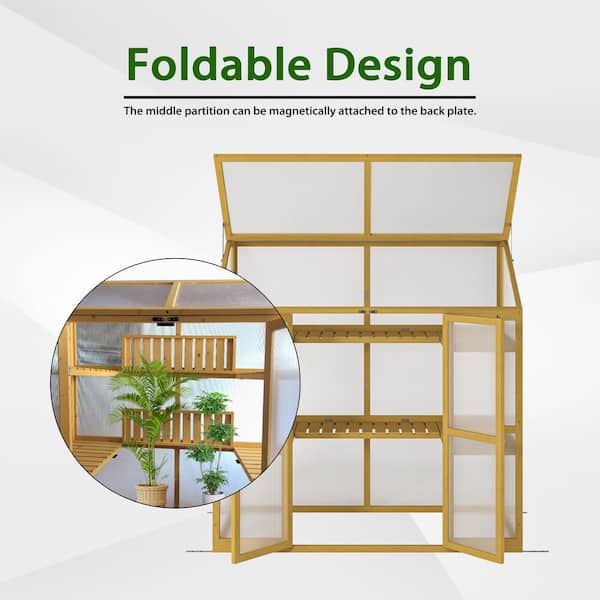 Unbranded - 54 in. W x 54 in. D x 28 in. H Wood Brown Cold Frame Greenhouse Polycarbonate Garden Shed for Plants