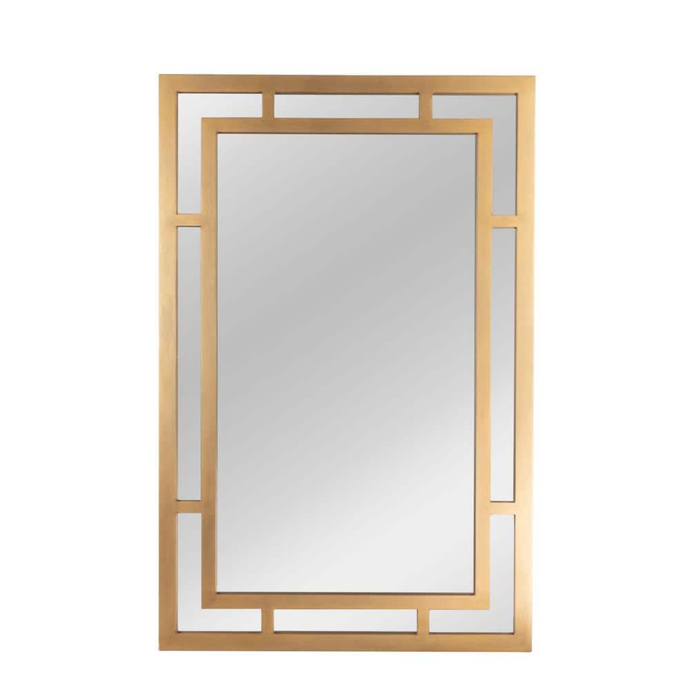 26" x 40" Gold Geometric Art Deco Wood Framed Mirror