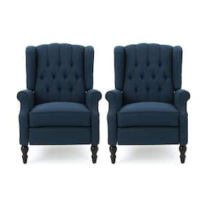 Walter Brown, Navy Blue and Dark Brown Wingback Tufted Recliner (Set of 2)
