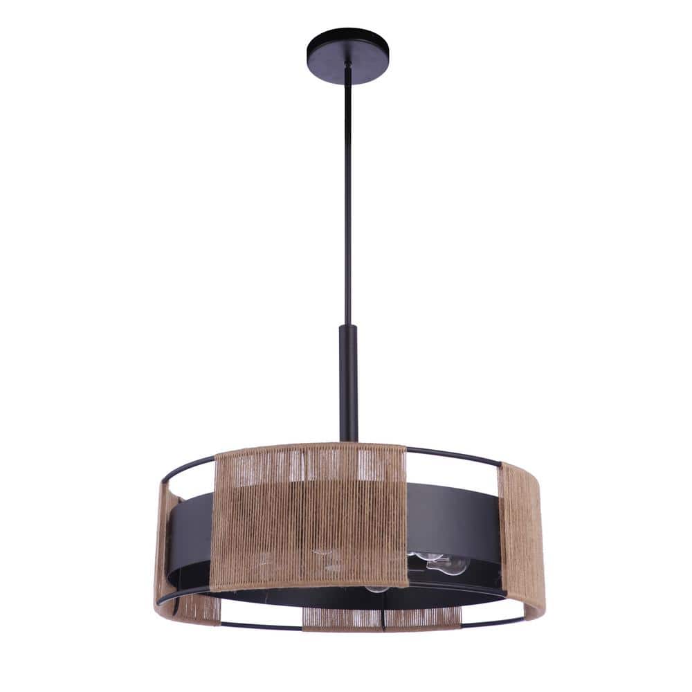 Flat Black and Hemp Rope 6-Light Pendant