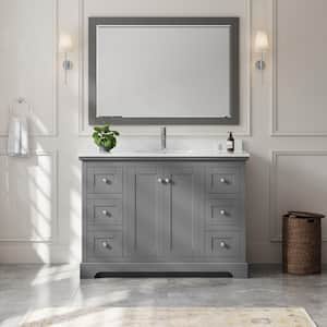 Avery 48''W x 22''D Single Vanity in Dark Gray w/ Cultured Marble Vanity Top in LightVein Carrara w/ Basin & Mirror