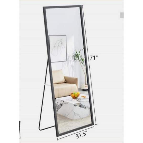 wetiny 31.5 in. W x 71 in. H Rectangle Solid Wood Frame Black Mirror