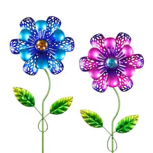 Pansy Flower with Jewel Center 1.31 ft. Multi-Color Metal Plant Stakes (2-Pack)