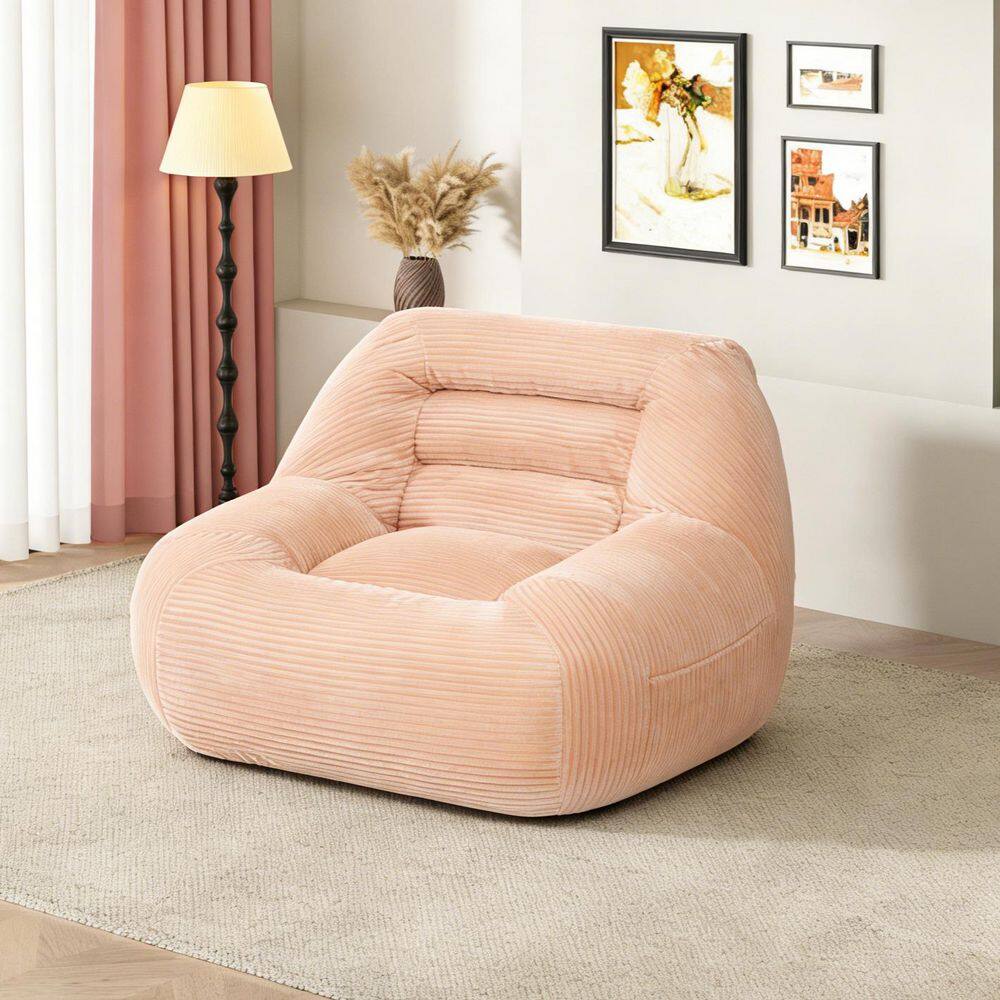 Pasca Pink Corduroy Fabric Bean Bag, Cozy Fluffy Cloud Mini Couch
