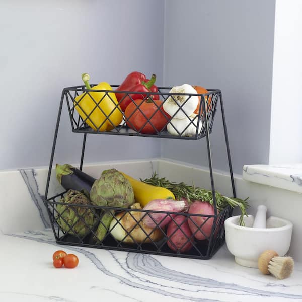 Gourmet Basics By Mikasa Horizontal Storage Fruit Basket, 2 Tier, Black