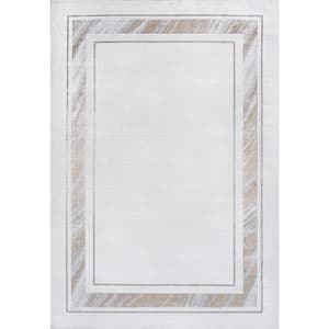 Athens Classic Border Marble Pattern High-Low Silver/Gold 3 ft. x 5 ft. Area Rug