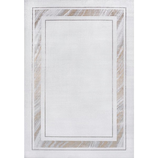 Athens Classic Border Marble Pattern High-Low Silver/Gold 8 ft. x 10 ft. Area Rug