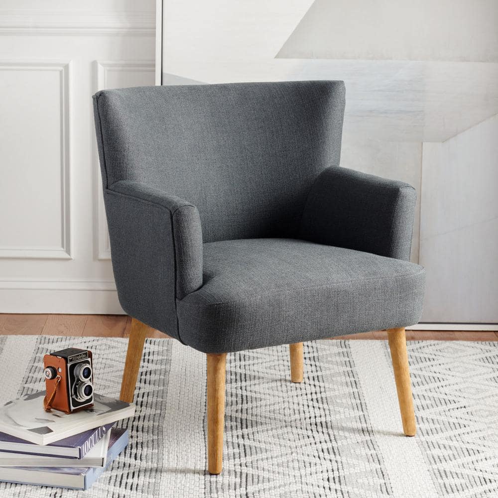 Mid-Century Chic Dark Grey Faux Leather Accent Chair