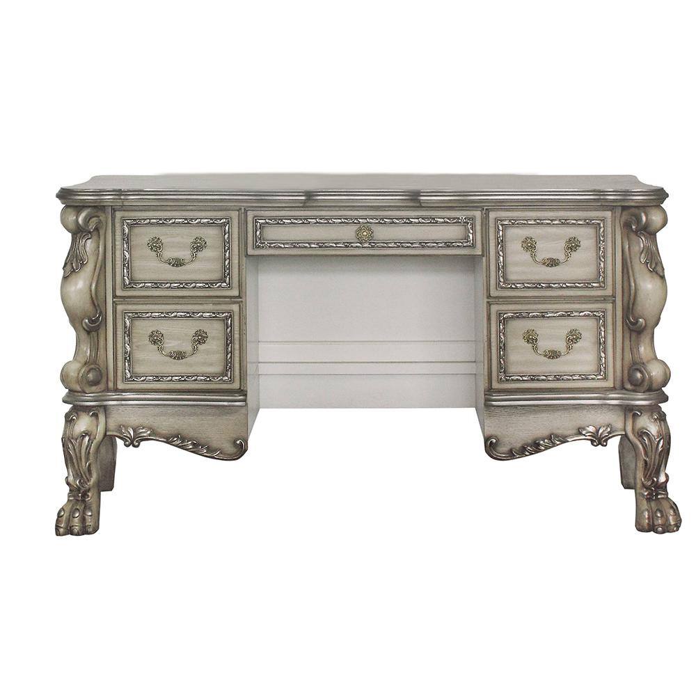 63" Vintage Bone White Ornate Vanity Desk with Claw Legs