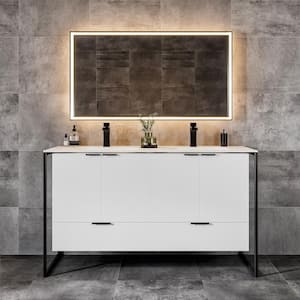 Moma 48 in. W x 18 in. D x 34 in. H Double Bathroom Vanity in White with White Solid Surface Top with White Sink