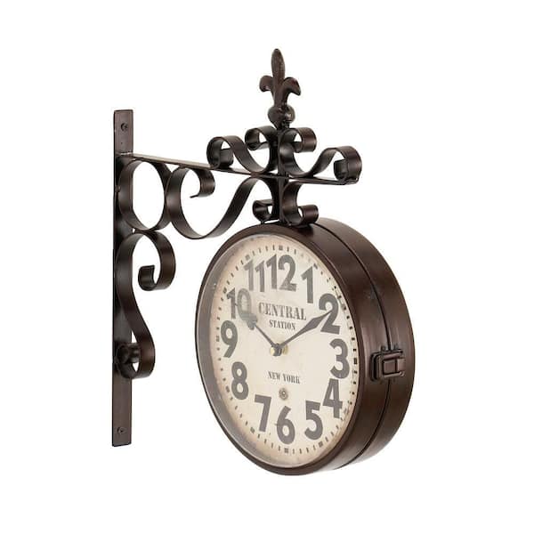 Litton Lane 15 in. x 16 in. Black Metal Vintage Style Wall Clock with Scroll Designs