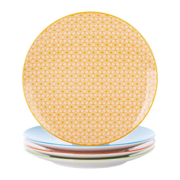 NATSUKI Assorted Colors Porcelain Dishes Plate Set for Salad Dessert (Set of 4)