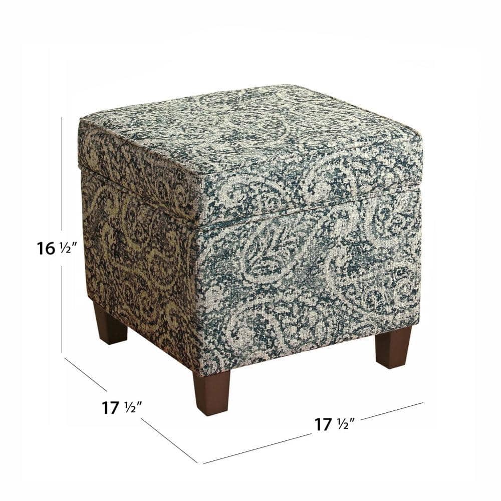 Paisley Blue and Gray Fabric Upholstered Storage Ottoman