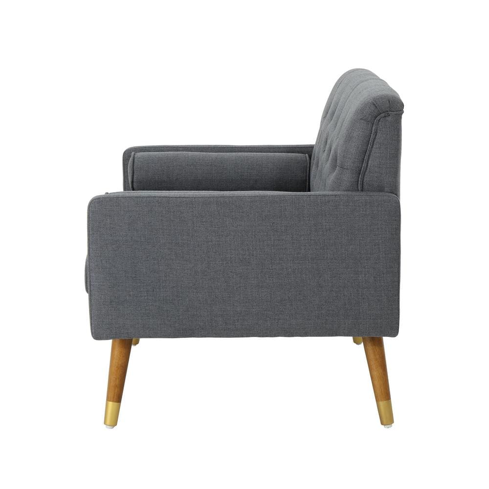 Dark Gray Rubberwood Mid-Century Modern Accent Chair
