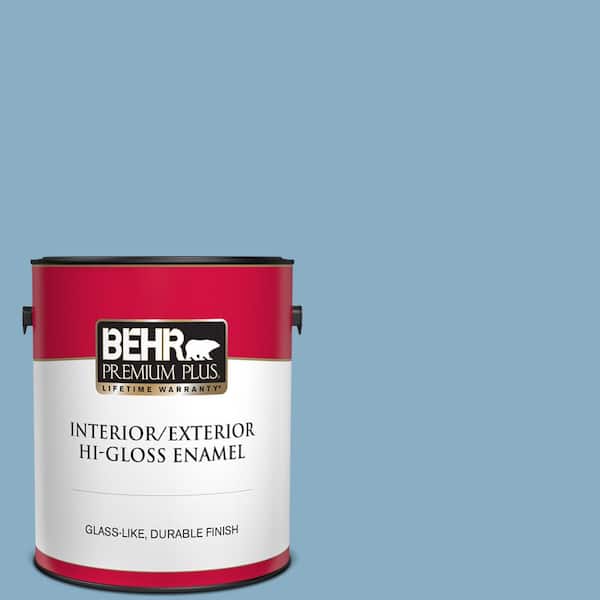 BEHR PREMIUM PLUS 1 gal. #S500-4 Chilly Blue Hi-Gloss Enamel Interior/Exterior Paint