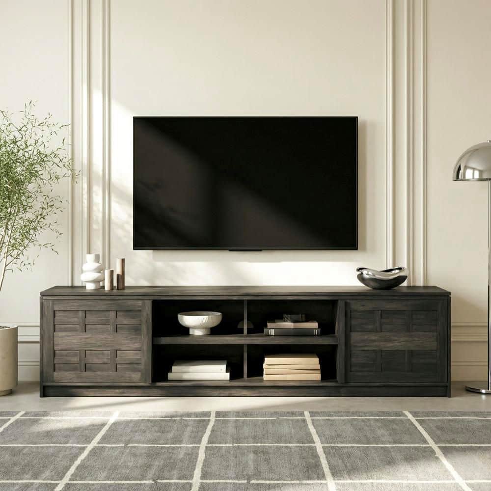 Black Oak TV Stand Entertainment Center Fits TV's up to 80 in. with Storage Cabinets