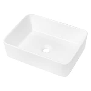 Ami Bathroom Ceramic 19 in. L x 15 in. W x 5.5 in. H Rectangular Vessel Sink Art Basin in White