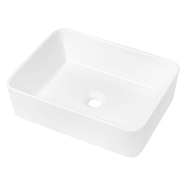 19 in. L x 15 in. W x 5.5 in. H White Ceramic Rectangular Vessel Sink Ami Bathroom Art Basin