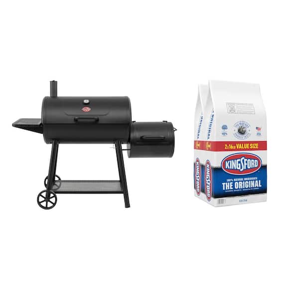 Kingsford 16 lbs. Original BBQ Smoker Charcoal Grilling Briquettes w/Smokin' Champ Charcoal Grill Offset Smoker in Black (2-Pack)