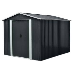 7.74 ft. W x 9.94 ft. D Outdoor Metal Storage Shed with Floor Base Black (70 sq. ft.)