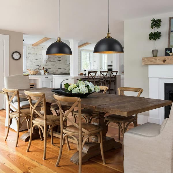 1-Light Black Farmhouse Dome Pendant Light for Kitchen Island