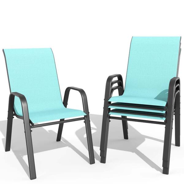 Sky Blue Steel Outdoor Dining Chair Wide Seat Patio Chair Bistro