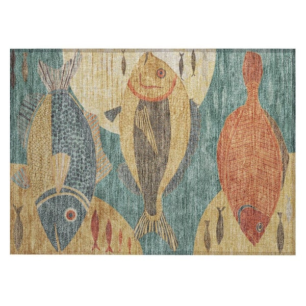Chantille Machine Washable Indoor/Outdoor Abstract ACN2447 Teal 2 ft. x 3 ft. Accent Rug
