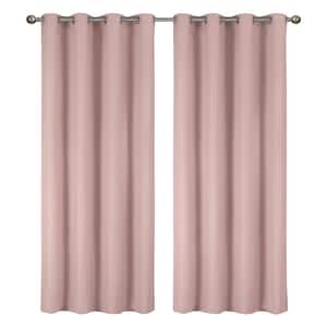Lillian Collection Blush Polyester Solid 55 in. W x 84 in. L Thermal Grommet Indoor Blackout Curtains (Set of 2)