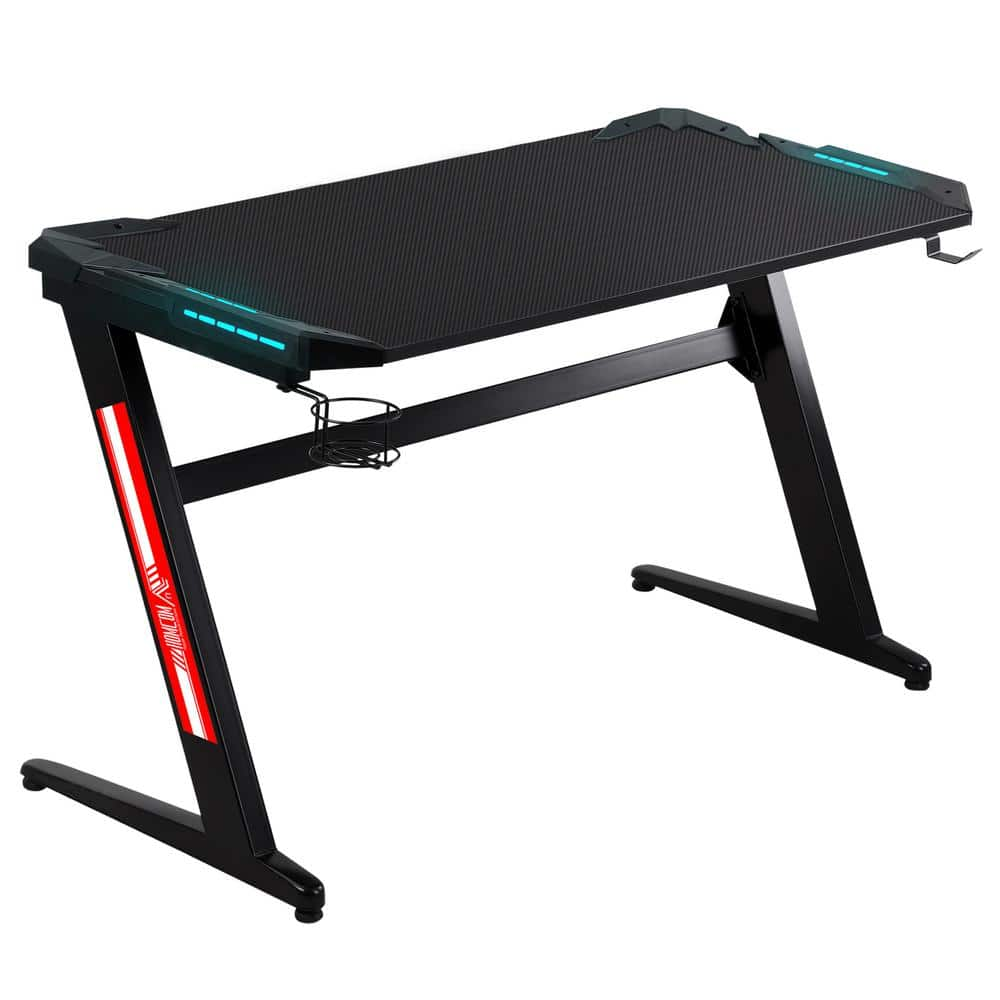 HOMCOM 47 Racing Style Gaming Desk, Z-Shaped Computer Table Workstation with LED