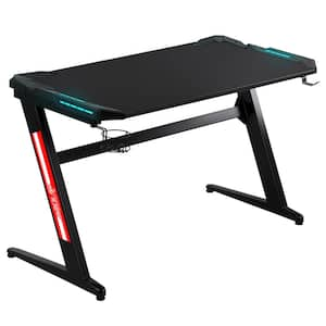 47.25 in. W Z-Shaped Black Computer Desk Workstation with LED Lights