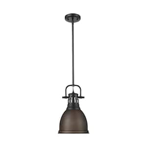 Duncan 14.25 in. 1 Light Matte Black Pendant Light with Rubbed Bronze Shade