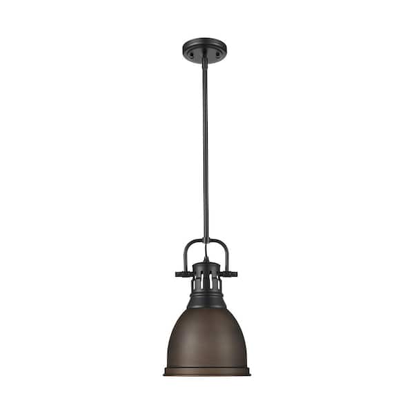 Golden Lighting Duncan 14.25 in. 1 Light Matte Black Pendant Light with Rubbed Bronze Shade