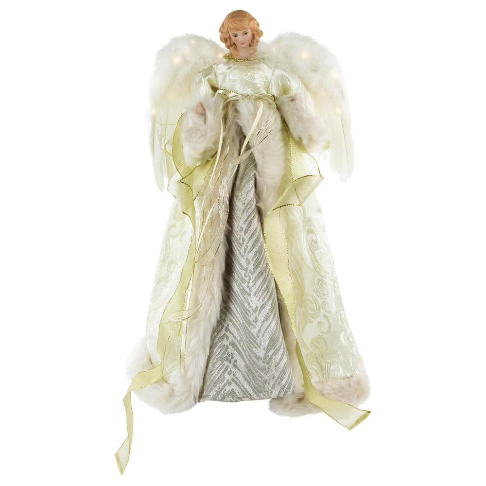 18 in. Lighted White and Gold Angel in a Dress Christmas Tree Topper - Warm White Lights price history on PriceWatchPro