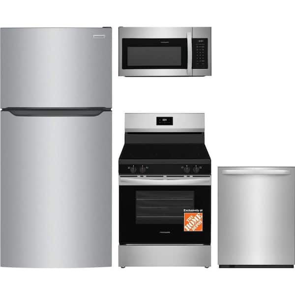 20 cu. ft. Standard Depth Refrigerator with 4 Burner Freestanding Electric Range and Tall Tub Dishwasher in Stainless