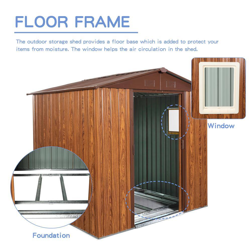 6 ft x 6 ft Brown Metal Storage Shed with Window