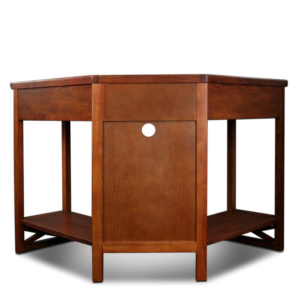Mission-Inspired Burnished Oak Corner Desk with Keyboard Tray