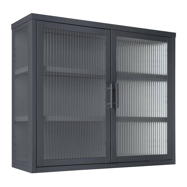 Unbranded 27.60 in. W x 9.10 in. D x 23.60 in. H Double Glass Door Bathroom Storage Wall Cabinet in Gray with Detachable Shelves