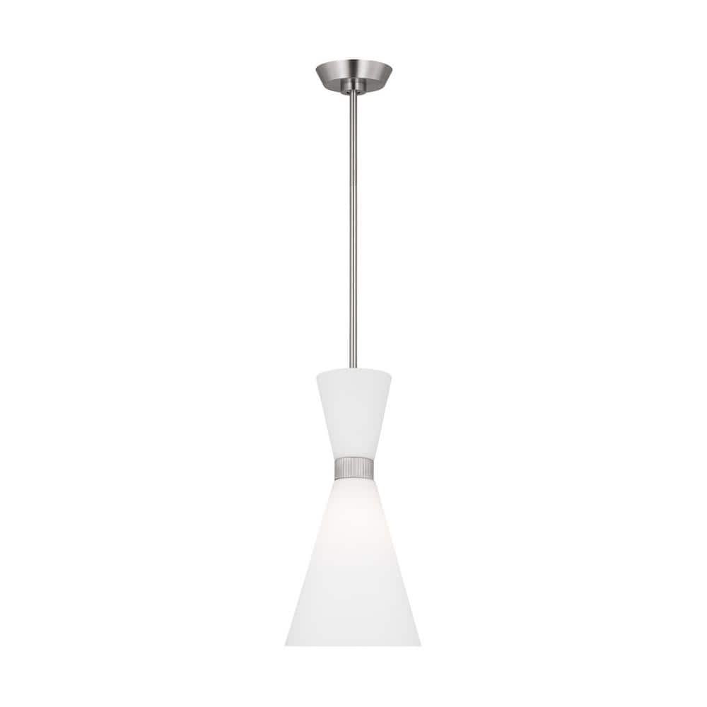 Brushed Steel Mini Pendant with Etched White Glass Shade