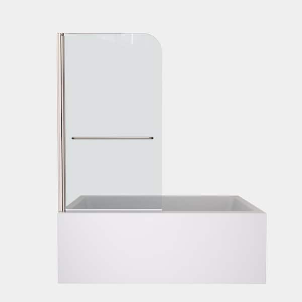 mortix 34 in. W x 58 in. H Pivot Frameless Tub Door in Chrome with 1/4 in. (6 mm) Tempered Clear Glass