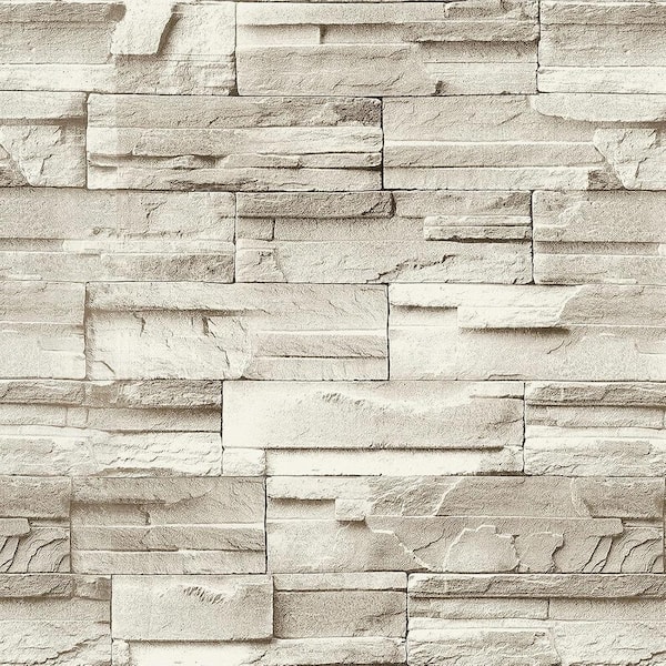 Beige Faux Stone Peel and Stick Self-Adhesive Contact Paper Wallpaper Roll, 17.7" x 118"
