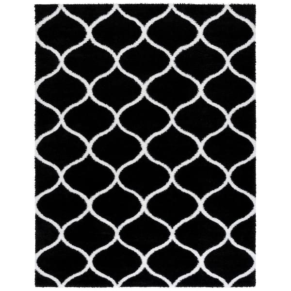 Tahoe Shag 9 ft. x 12 ft. Black/White Trellis Modern Area Rug