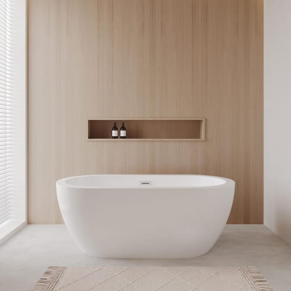 Soho 59.75 in. Acrylic Flatbottom Center Drain Soaking Tub in White