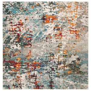 Madison Grey/Blue 7 ft. x 7 ft. Square Distressed Area Rug