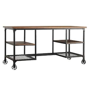 60 in. Rectangular Distressed Ash Writing Desk with Wheels