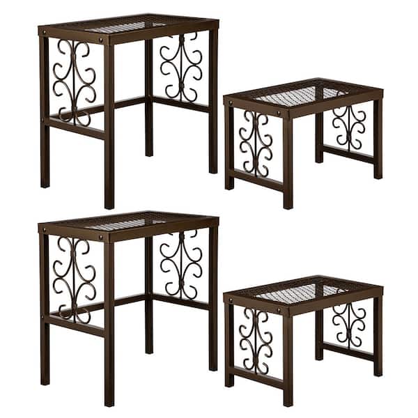18 in. x 12 in. x 8 in. Indoor/Outdoor Brown Metal Montebello Plant Stand, Set of 4